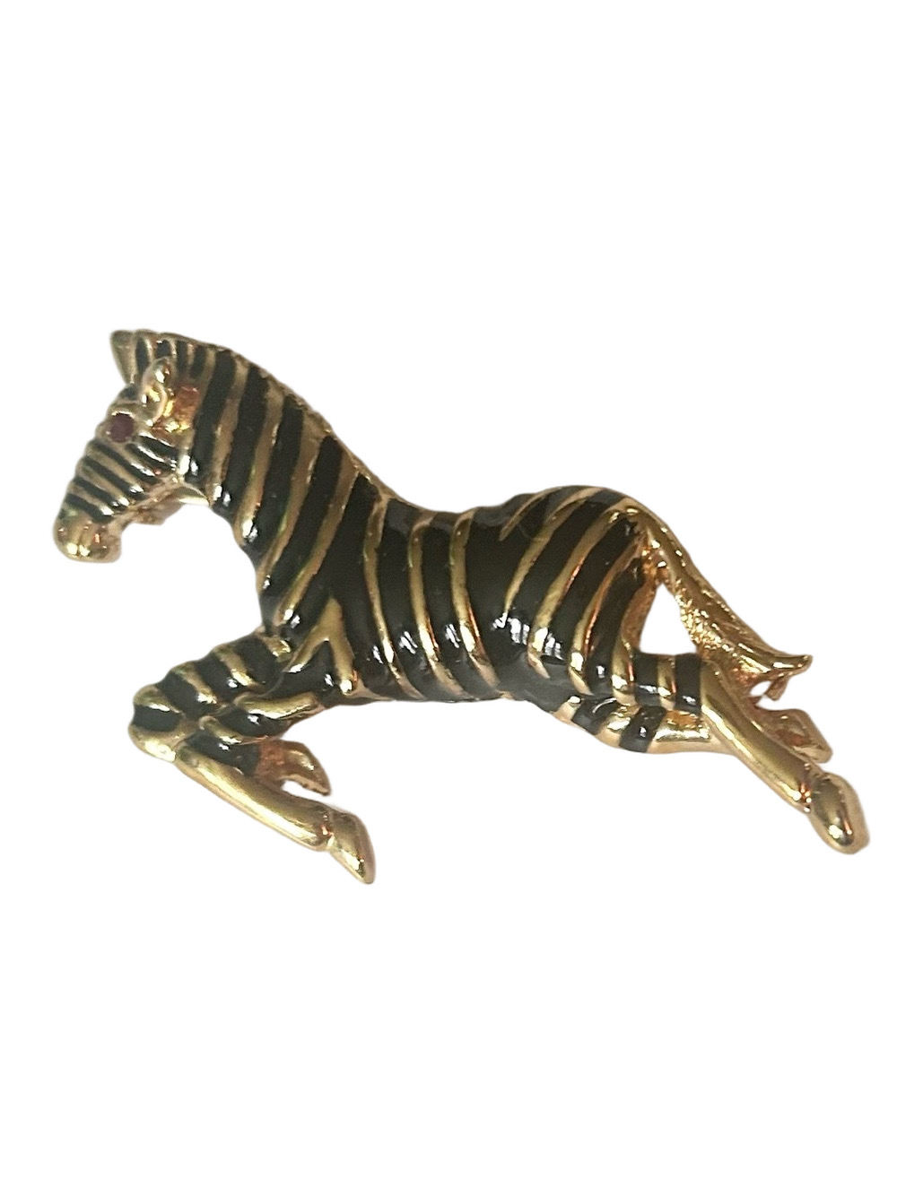 Vintage Gold and Black Zebra Brooch with Red Eye